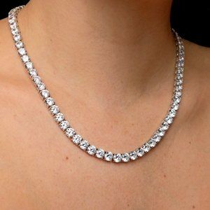 18K White Gold Womens Diamond Necklace 4ct Classic Style Chain Tennis 18" 18in